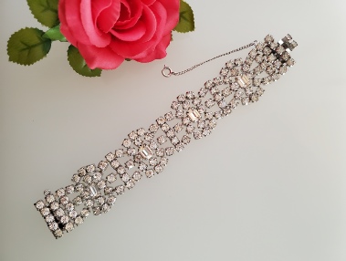 Gale signed Art Deco style wide rhinestone bracelet